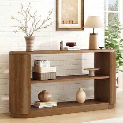 Slim Sofa Console Table 3 Tiers Narrow Long Entryway Table with Open Storage Shelf, Behind Couch Console for Hallway Living Room