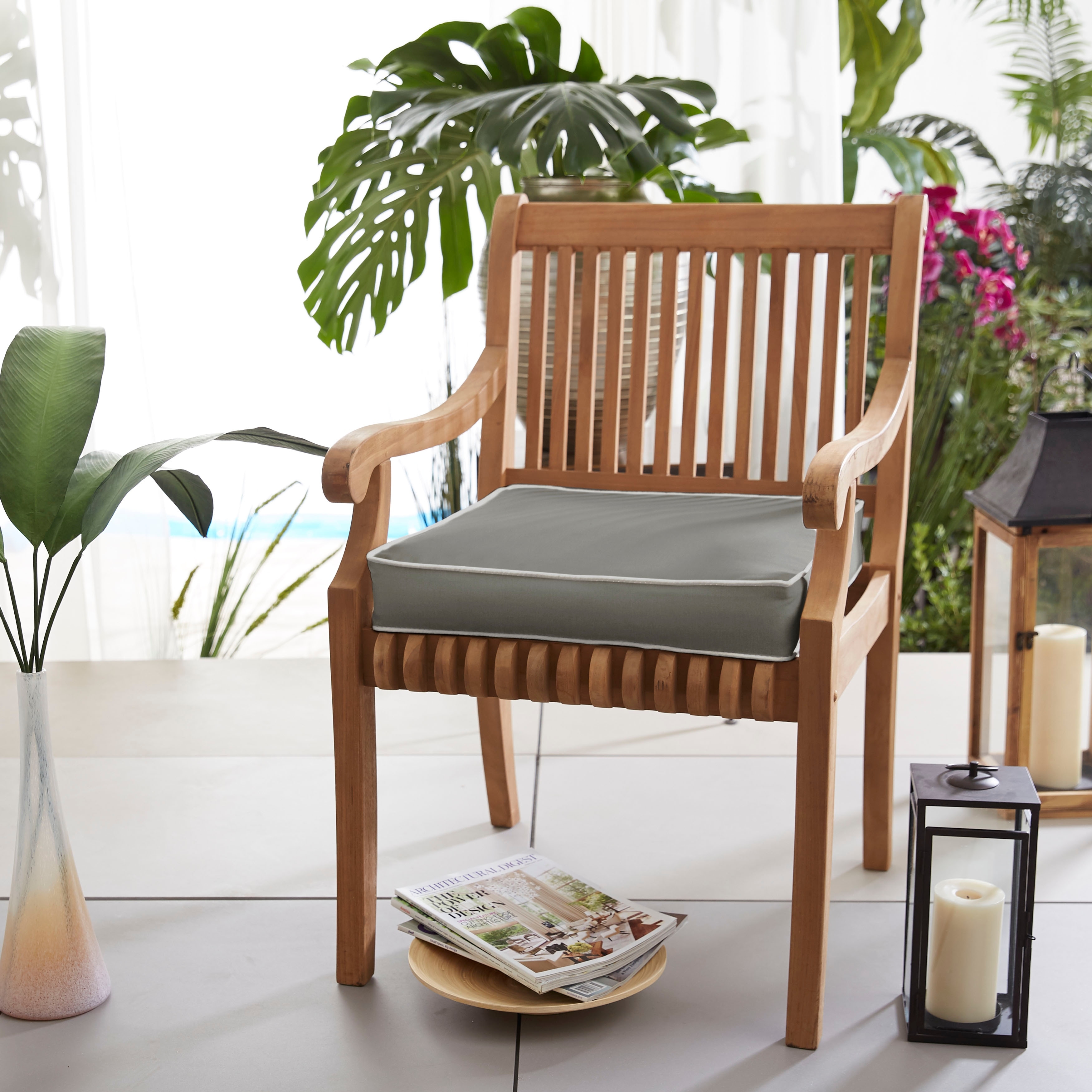Sunbrella Charcoal Grey w/ Ivory Corded Indoor/ Outdoor Deep Seating Chair Cushion