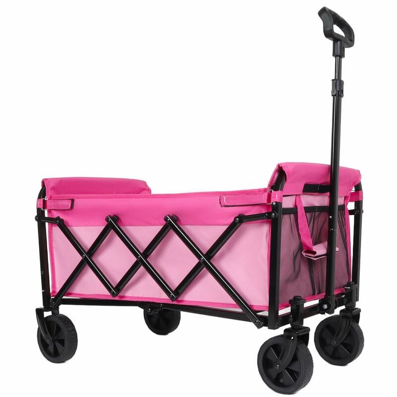 Collapsible Utility Wagon with Wheels, Lightweight Folding Cart with Cup Holders