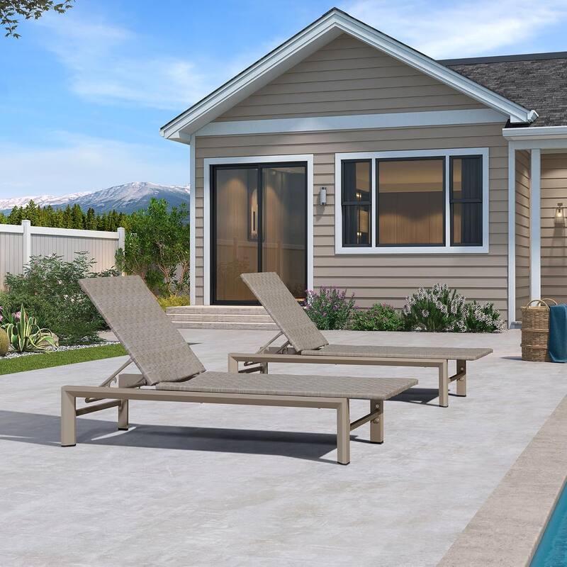 PURPLE LEAF Patio Chaise Lounge Rattan Chair Outdoor Pool Adjustable Recliner Wicker Lounger - Slate Gray(Oversize 2PC)