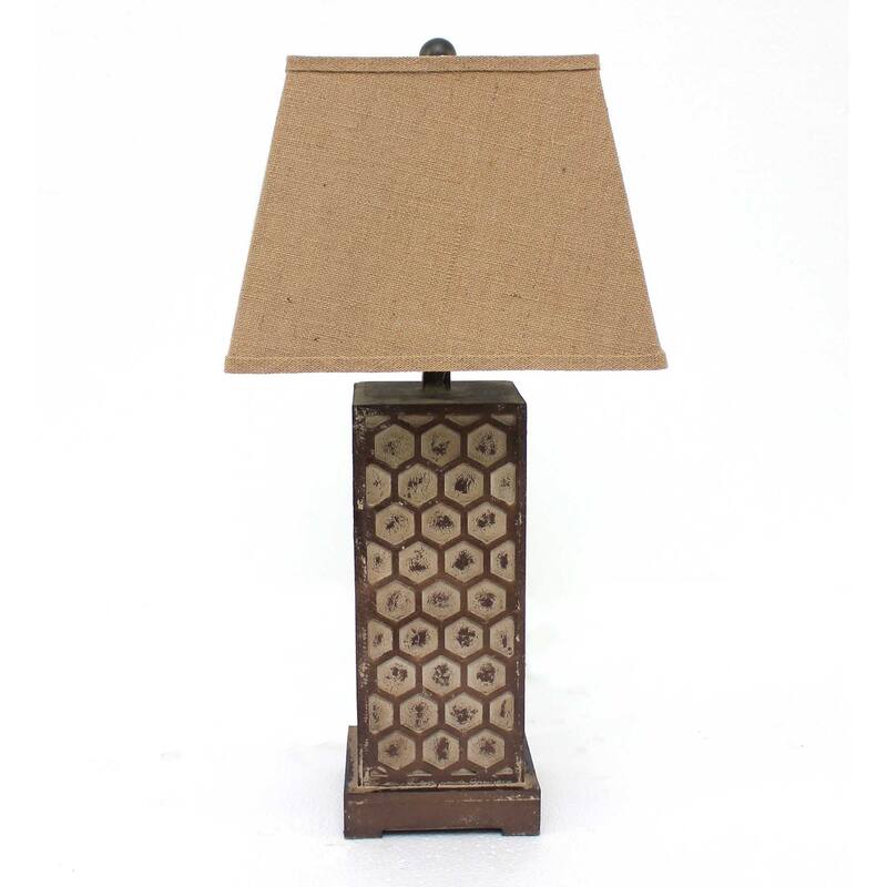 29" Large Distressed Brown Wooden Table Lamp with Empire Linen Shade for Bedroom or Living Room - 28.5" H x 7" W x 7" D