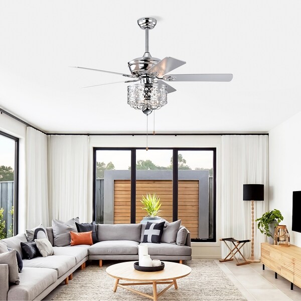 52 inch Indoor Chrome Ceiling Fan with Pull Chain,Reversible AC