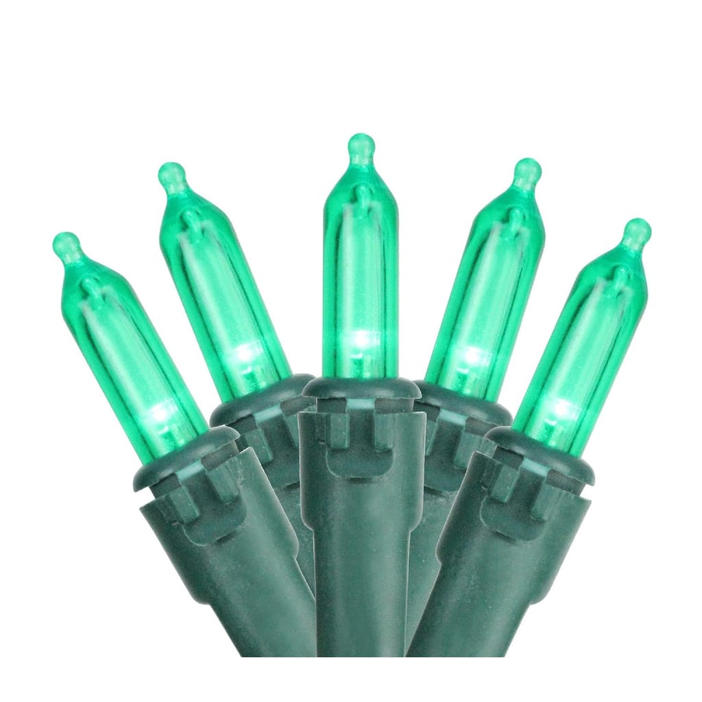 50ct Green LED Mini Christmas Lights 16.25ft Green Wire - 16.25'