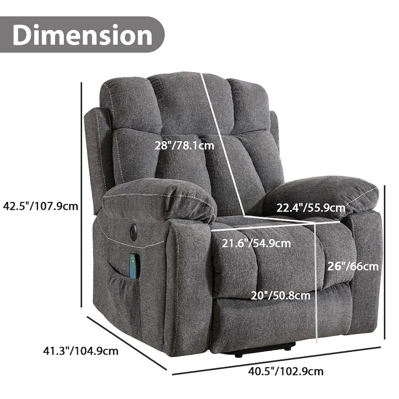 Large Power Lift Recliner Chair with Massage and Heat, Overstuffed Wide Recliners with 2 Cup Holders and USB Port