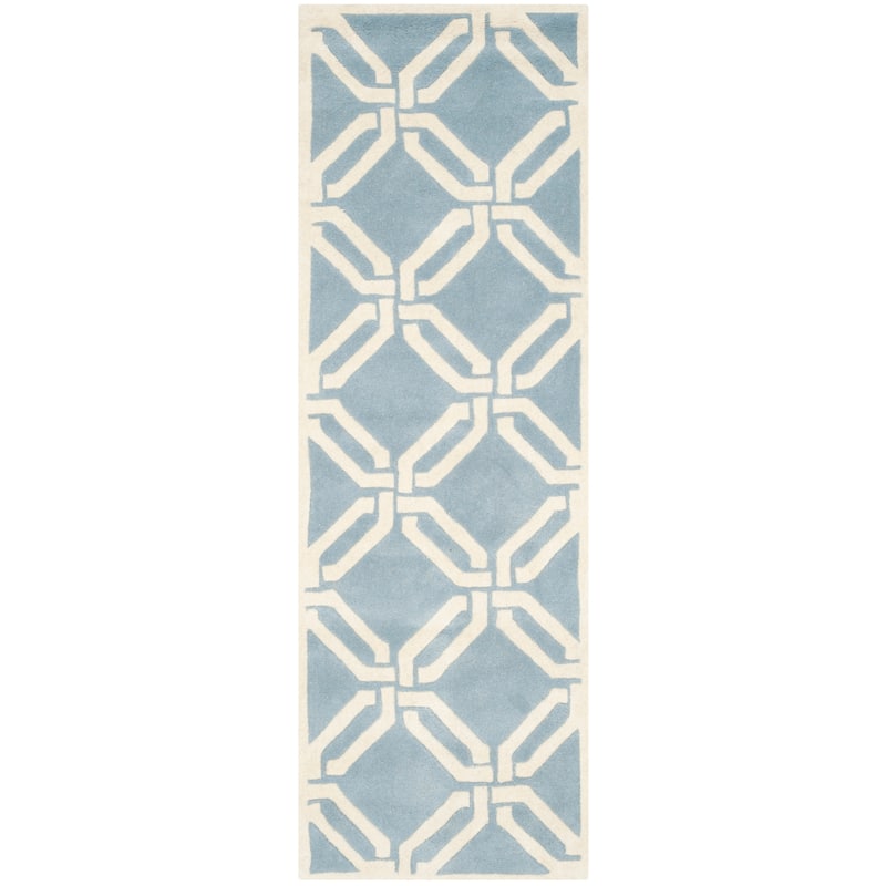 SAFAVIEH Handmade Chatham Jablenka Modern Wool Rug - 2'3" x 7' Runner - Blue/Ivory