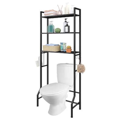 3 Tier Above Toilet Storage Rack for Bathroom with Metal Frame and Hooks