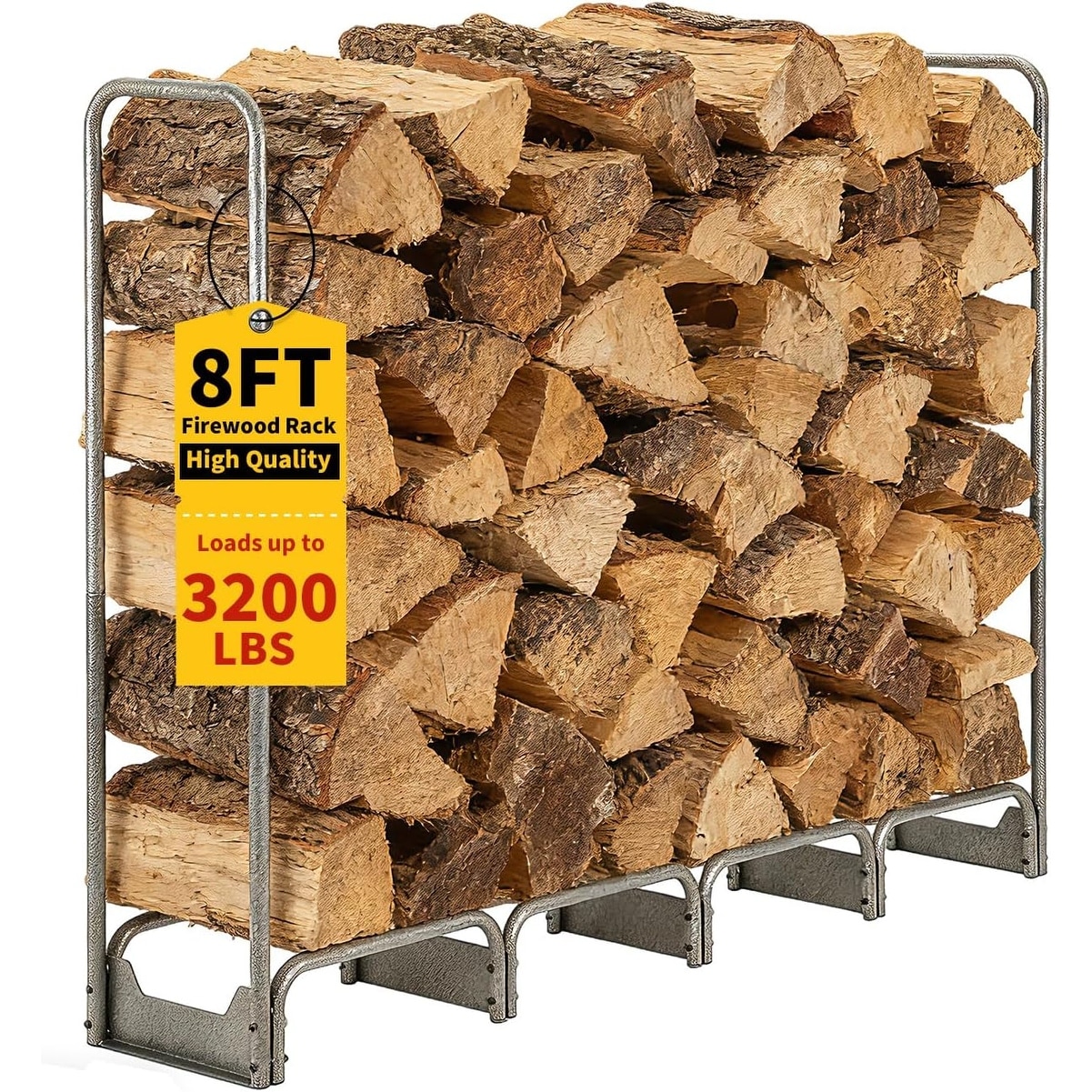 4FT Heavy Duty Firewood Rack with Waterproof Cover, Steel Log Holder Storage Stand for Indoor Outdoor Fireplace