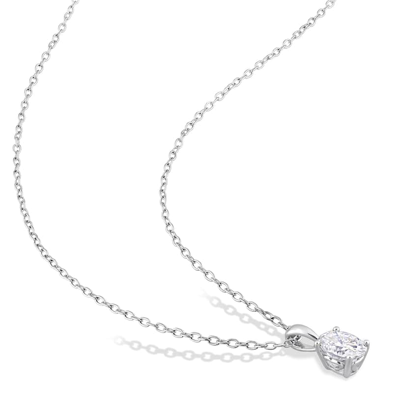 Miadora 3ct DEW Oval Created Moissanite 2-Piece Solitaire Necklace and Stud Earrings Set Sterling Silver