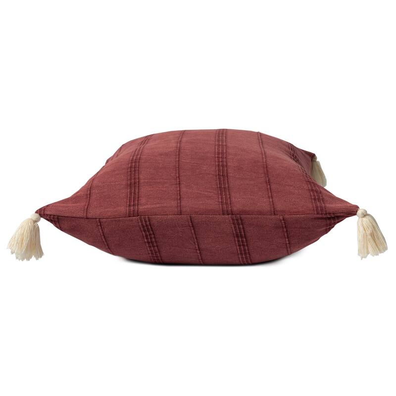 Handwoven Striped Square Throw Pillow with Tassels - 18" - Burgundy Red