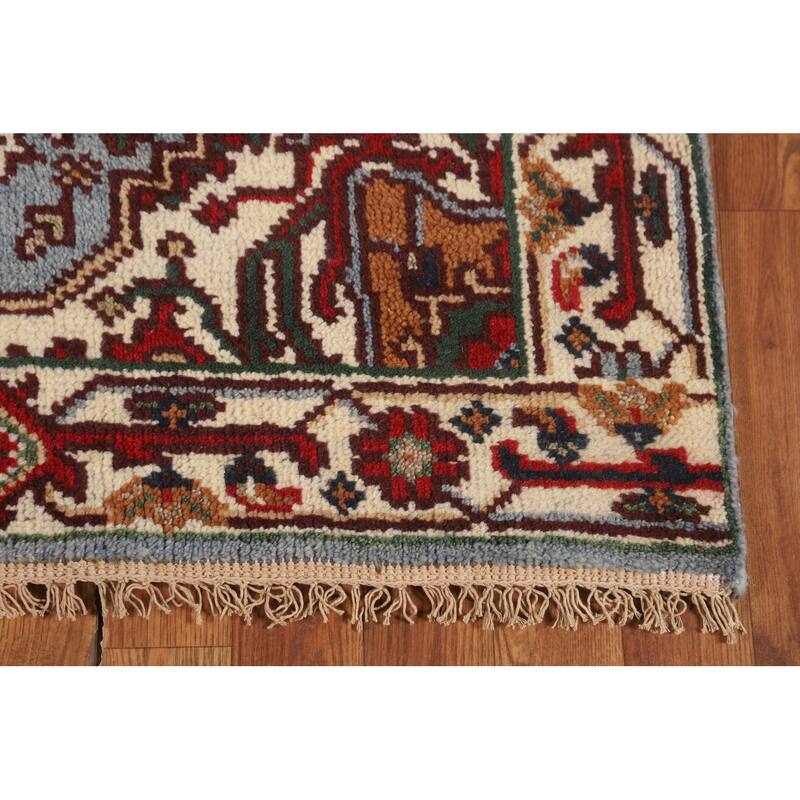 Geometric Blue Heriz Serapi Oriental Accent Rug Handmade Wool Carpet - 3'2" X 5'0"