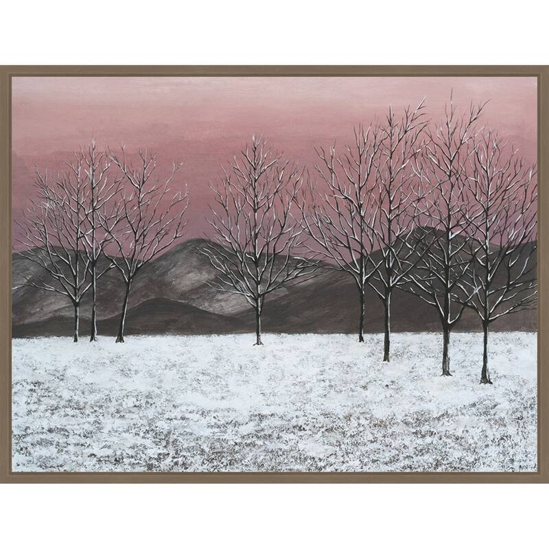 Sunset Snowfall II by Michael Willett (30 x 23 in.), Framed Canvas Wall Art Print - Sylvie Dark Gold