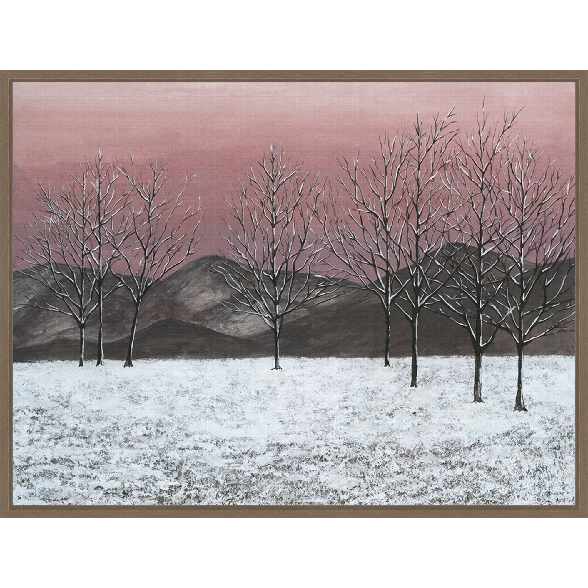 Sunset Snowfall II by Michael Willett (30 x 23 in.), Framed Canvas Wall Art Print - Sylvie Dark Gold
