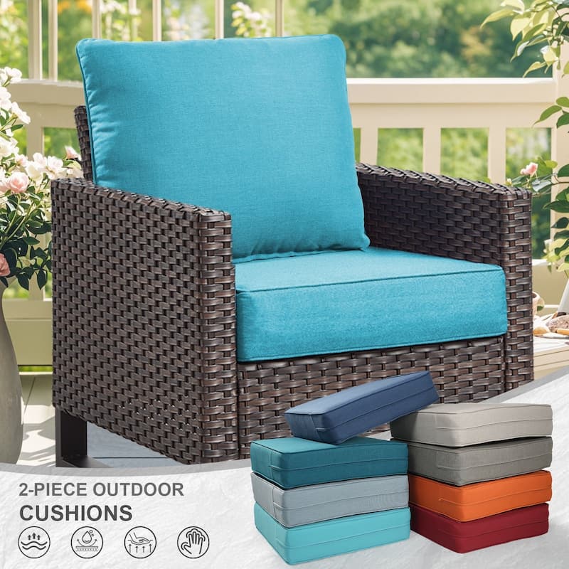Gymojoy 24"x24"x6" Thick Cushions & Pillows Set - Deep Seat Indoor/Outdoor Water & Fade Resistant