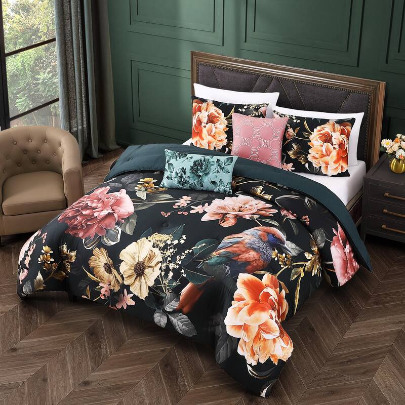Bebejan Botanical Birds 100% Cotton Sateen 5 Piece Reversible Comforter Set