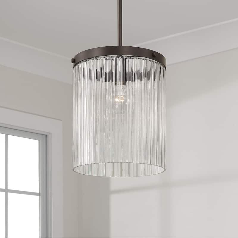 10" W x 16" H 1-Light Pendant with Clear Beveled Fluted Glass - 10"W x 11.25"H