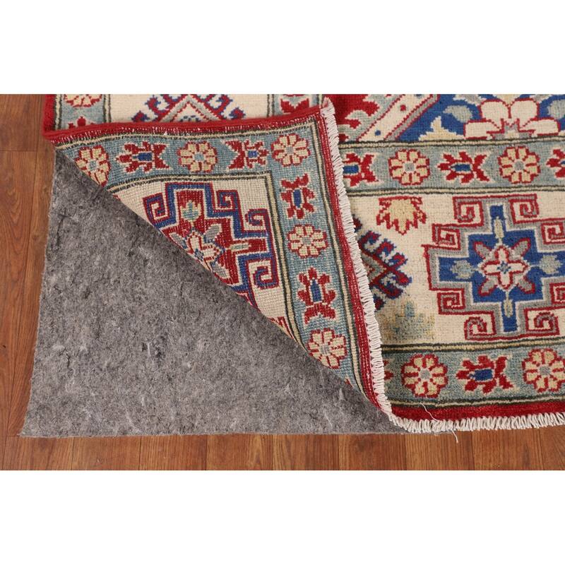Red Geometric Kazak Rug Hand-Knotted Living Room Wool Carpet - 6'9" x 9'6"