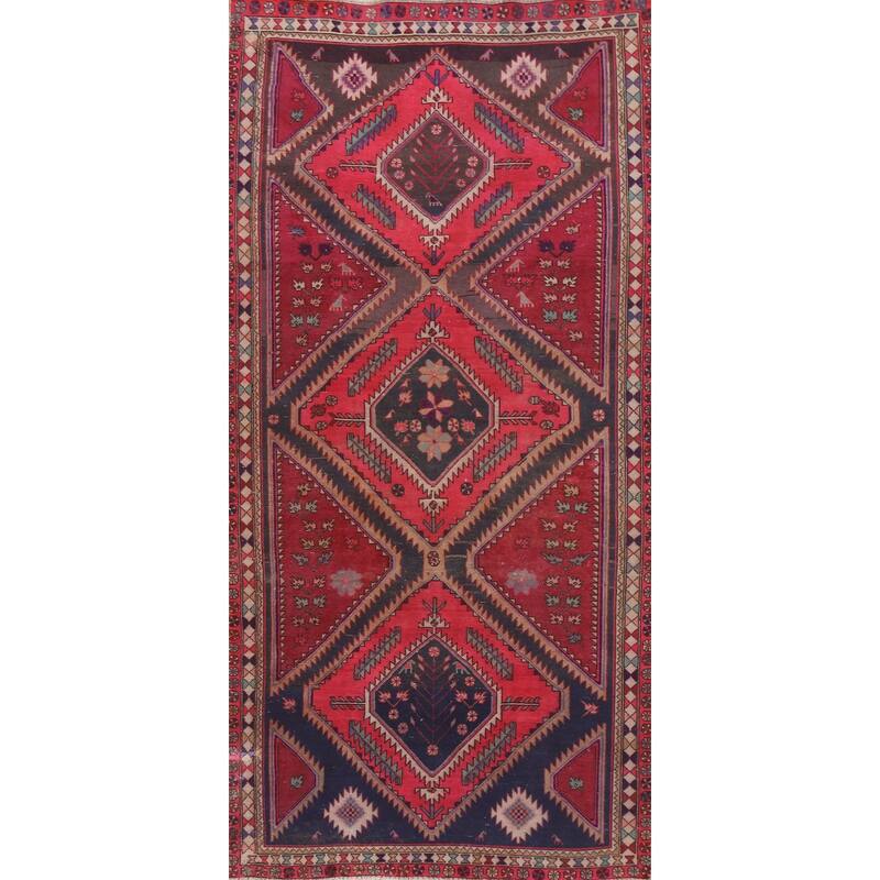 Hand Knotted Oriental 100% Wool Carpet Traditional Tribal Pink Meshkin Area Rug - 9' 11'' X 4' 7''