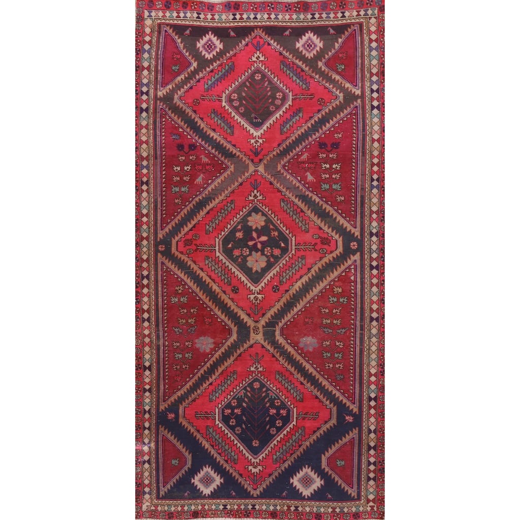 Hand Knotted Oriental 100% Wool Carpet Traditional Tribal Pink Meshkin Area Rug - 9' 11'' X 4' 7''