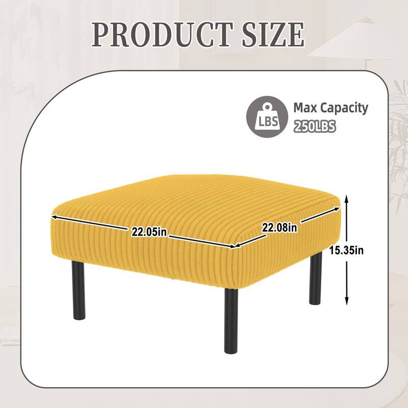 HOMEFUN Corduroy Upholstered Mid-century Modern Square Wood Frame Ottoman with Soft Padded Seat