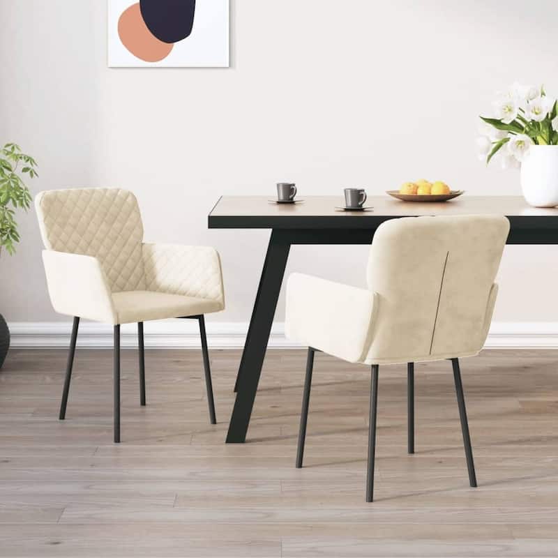 vidaXL Dining Chairs 2 Pcs Accent Upholstered Chair for Living Room Velvet - 20.3" x 24" x 30.9" - Cream