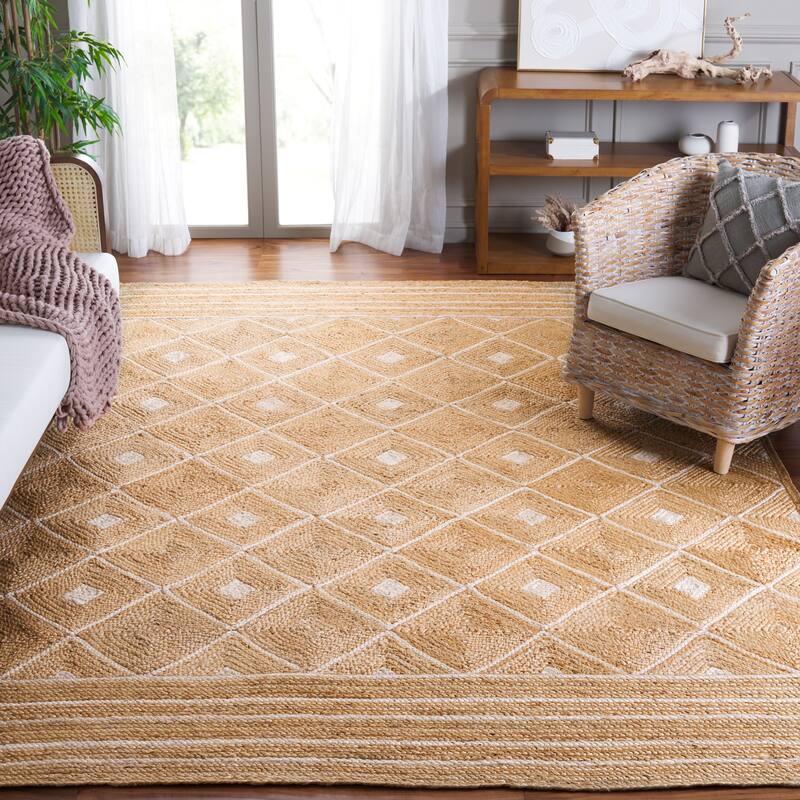 SAFAVIEH Handmade Natural Fiber Karis Farmhouse Boho Geometric Jute - 8' x 10' - Natural/Ivory