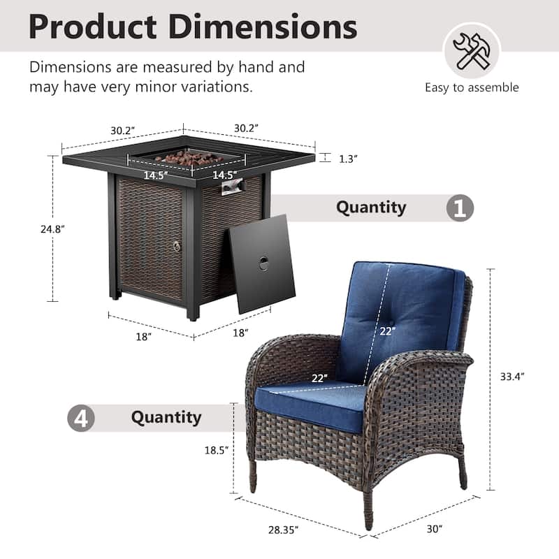 Gymojoy Outdoor Patio Chair & Fire Pit Set Luxurious Comfort Conversation Set