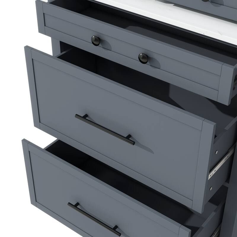Roomfitters Modern 83.7" Tall Kitchen Hutch with Faux Marble Top and Adjustable Shelf