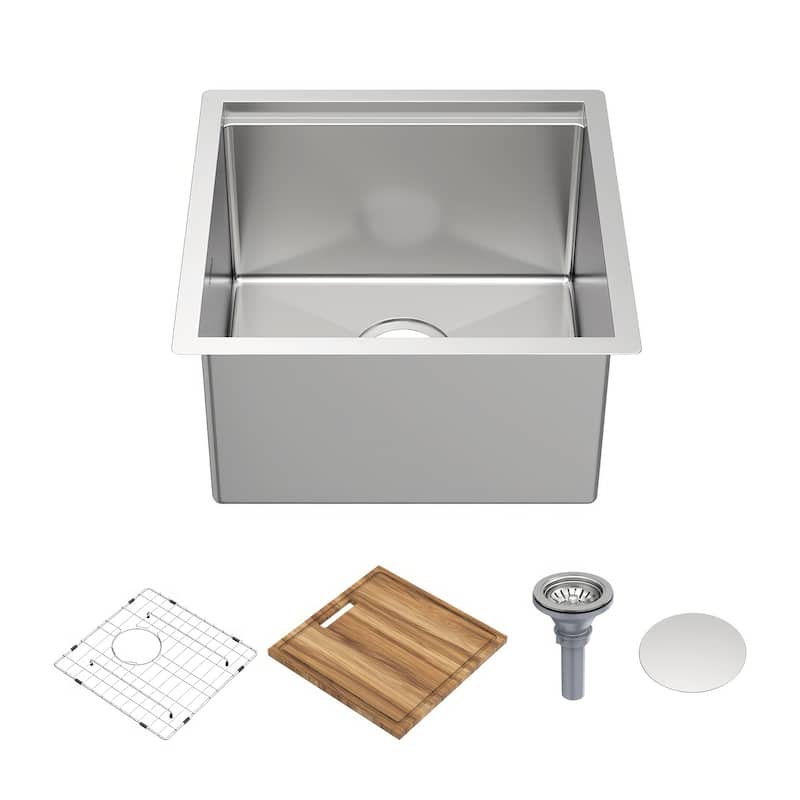 Whitehaus Undermount Single Bowl 16 Gauge Brushed Stainless Steel Workstation Sink With Accessories