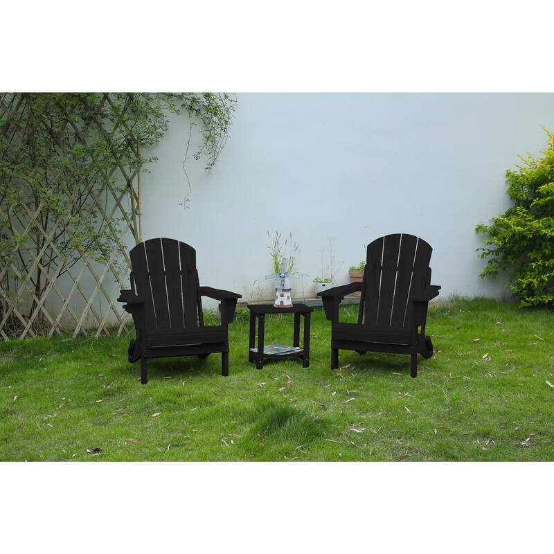 Weather-Resistant Adirondack Chair with Cup Holder & Folding Design - Black