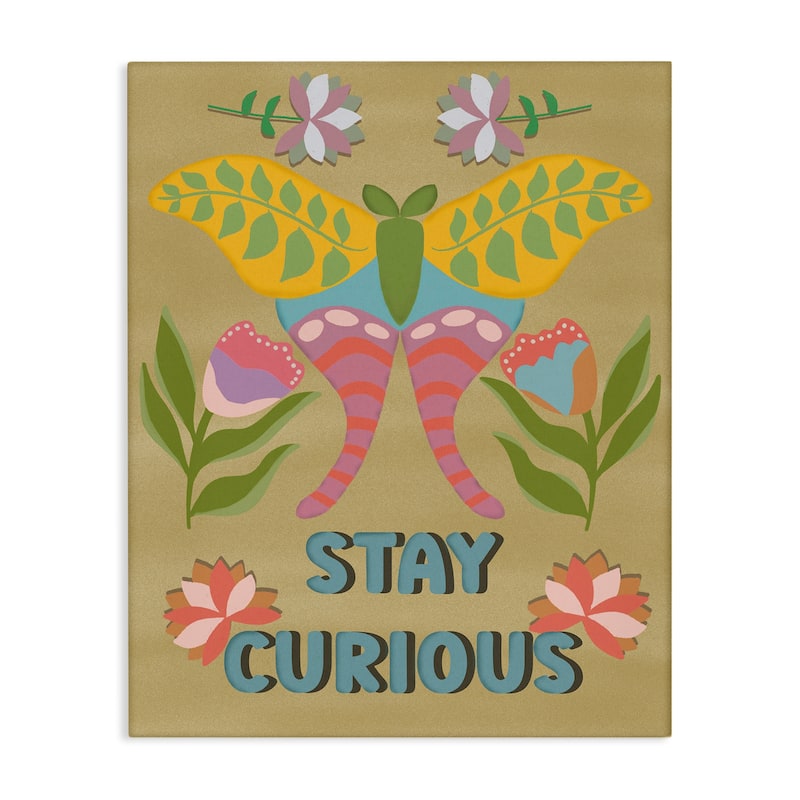 Stupell Stay Curious Butterfly Canvas Wall Art Design By Julia Fox - 16 x 20