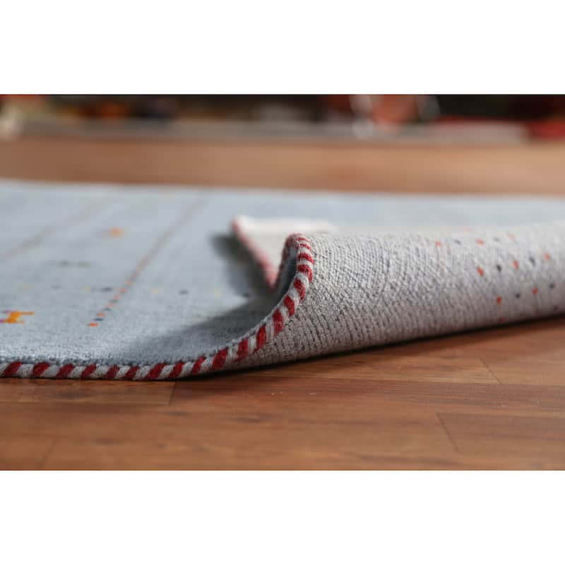 Light Blue Tribal Gabbeh Indian Rug Handmade Wool Carpet - 4'8" x 6'5"