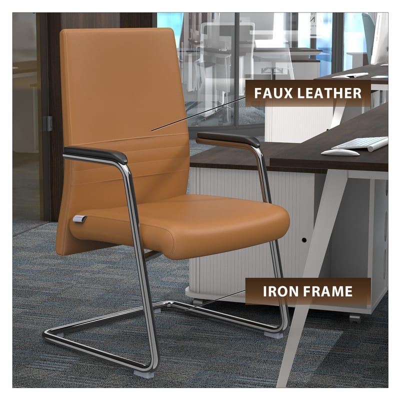 LeisureMod Aleen Office Chair with Upholstered Seat and Metal Armrest