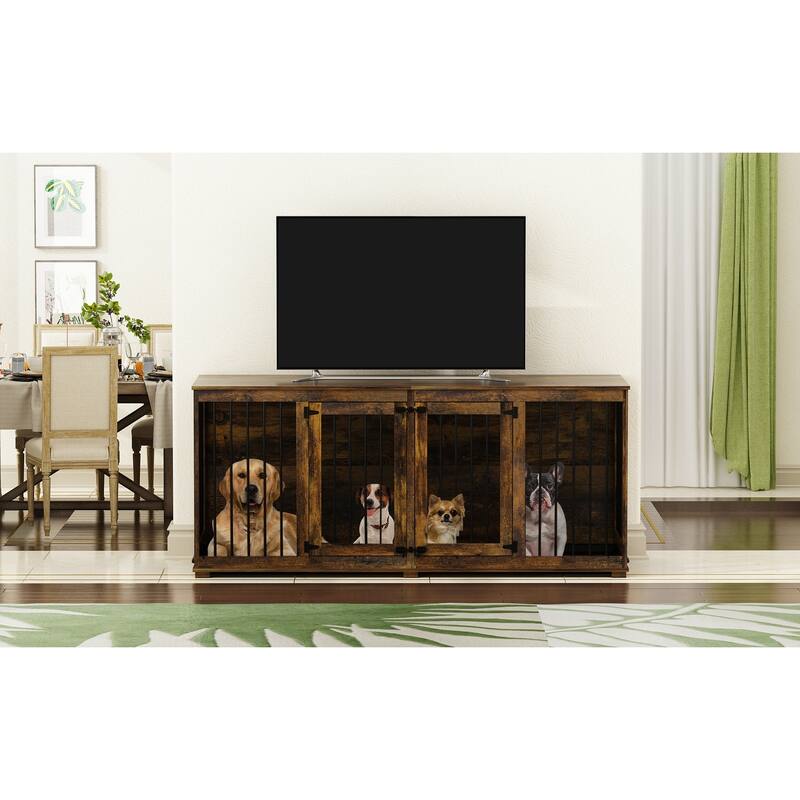 Large Dog Crate Furniture, 70" Dog Crate Kennel with Trays and Divider