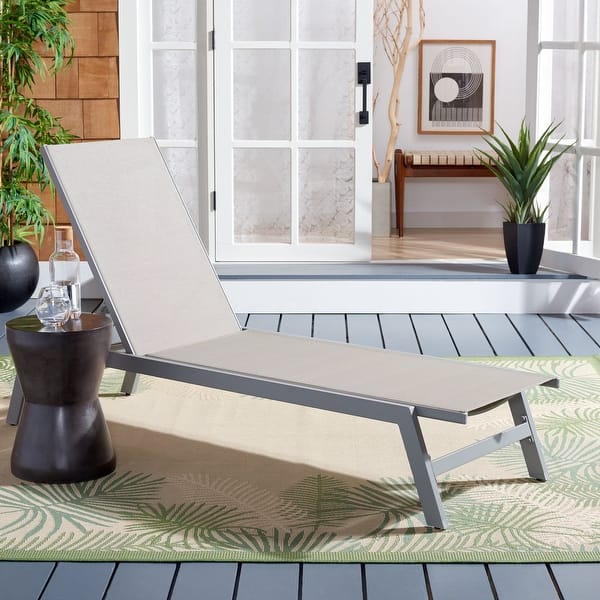 SAFAVIEH Outdoor Fionne Sunlounger - 74.41 " W x 23.23 " D x 13.78" H - Silver / Grey