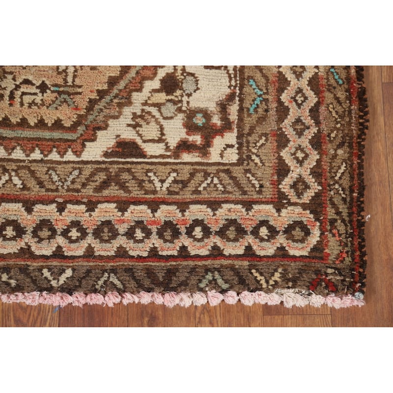 Hamedan Persian Vintage Runner Rug Hand-Knotted Peach Wool Carpet - 3'8" x 9'9"