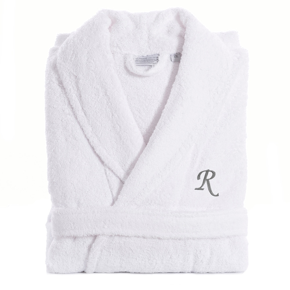 Authentic Hotel and Spa Unisex Turkish Cotton Terry Bath Robe with single letter Grey Monogram