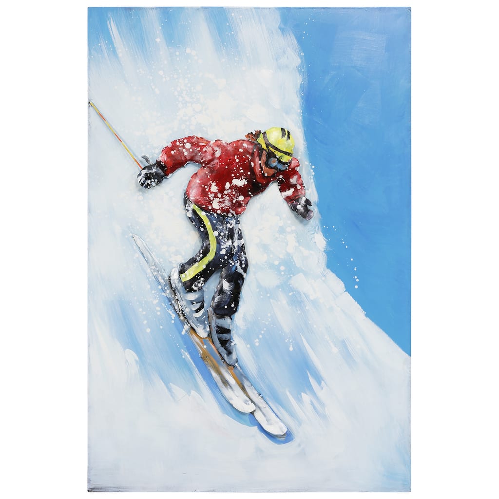 "Skiing" Mixed Media Iron Hand Painted Dimensional Wall Art