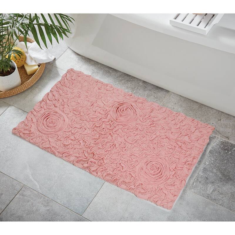 Bell Flower Bathroom Rug, Cotton Soft, Water Absorbent Bath Rug, Non Slip Shower Rug Machine Washable 24"x40" Rectangle - Pink