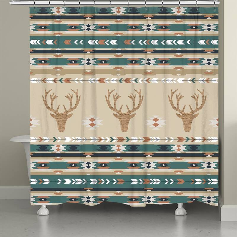 Laural Home Mesa Teal Green Deer Shower Curtain