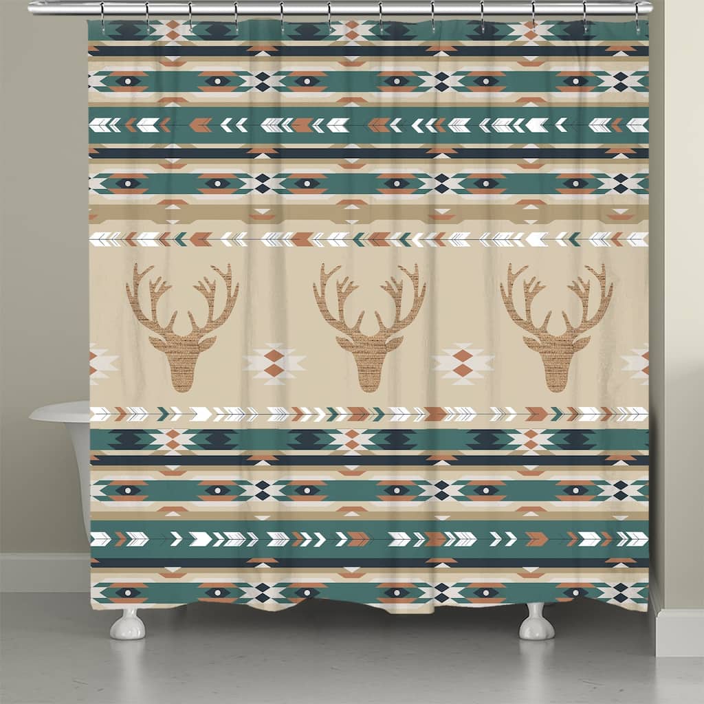 Laural Home Mesa Teal Green Deer Shower Curtain