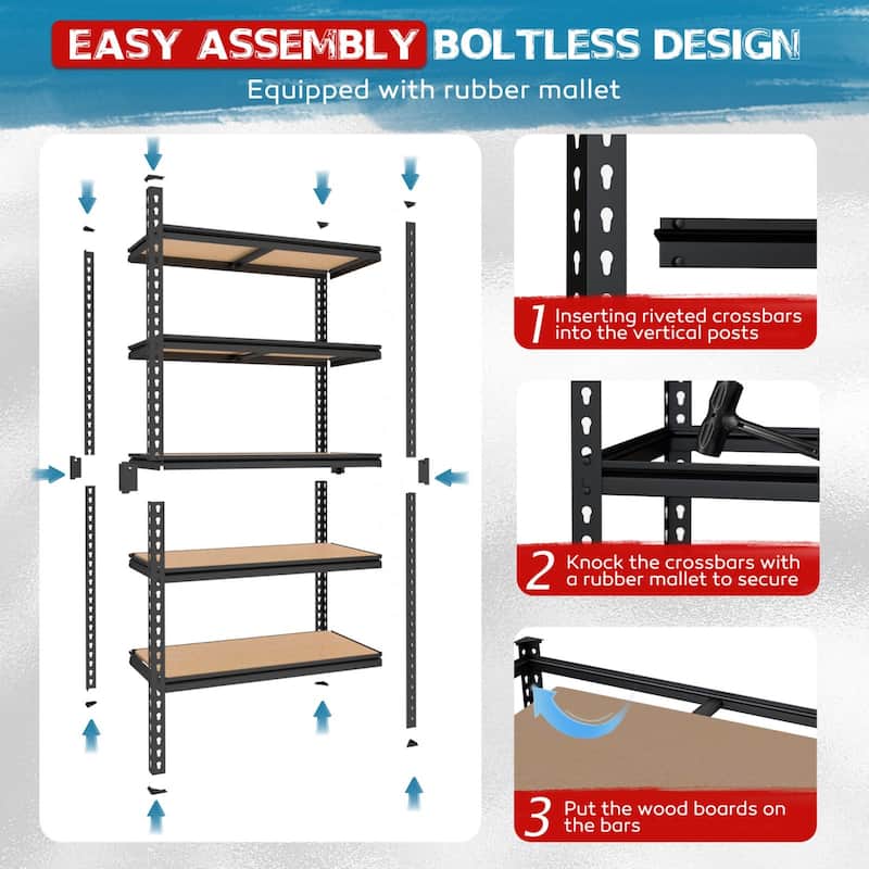 VEIKOUS Heavy-Duty Metal Storage Shelves, Adjustable Pantry Shelves for Garage, Kitchen, Warehouse - 36’’×18’’×72’’