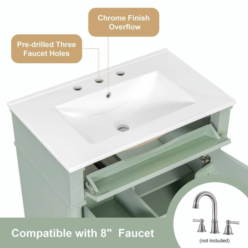 36" Bathroom Vanity with Sink, Freestanding Bathroom Cabinet with Ceramic Basin, Flip Drawer