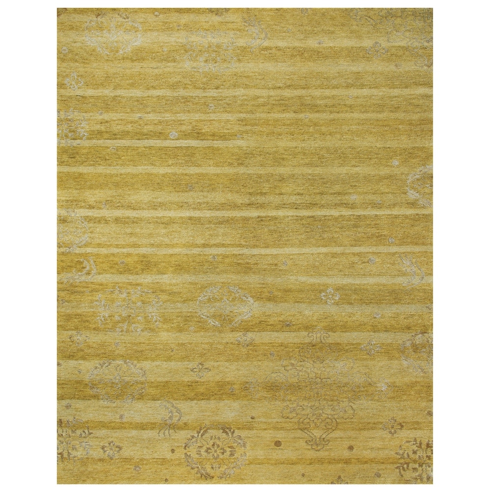 Geometric Floral Stripes Brown/Gold/Teal Transitional Area Rug