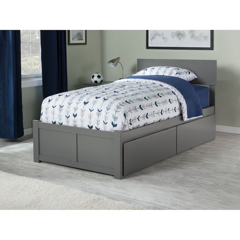 Orlando Twin XL Platform Bed with Footboard and 2 Storage Drawers in Grey