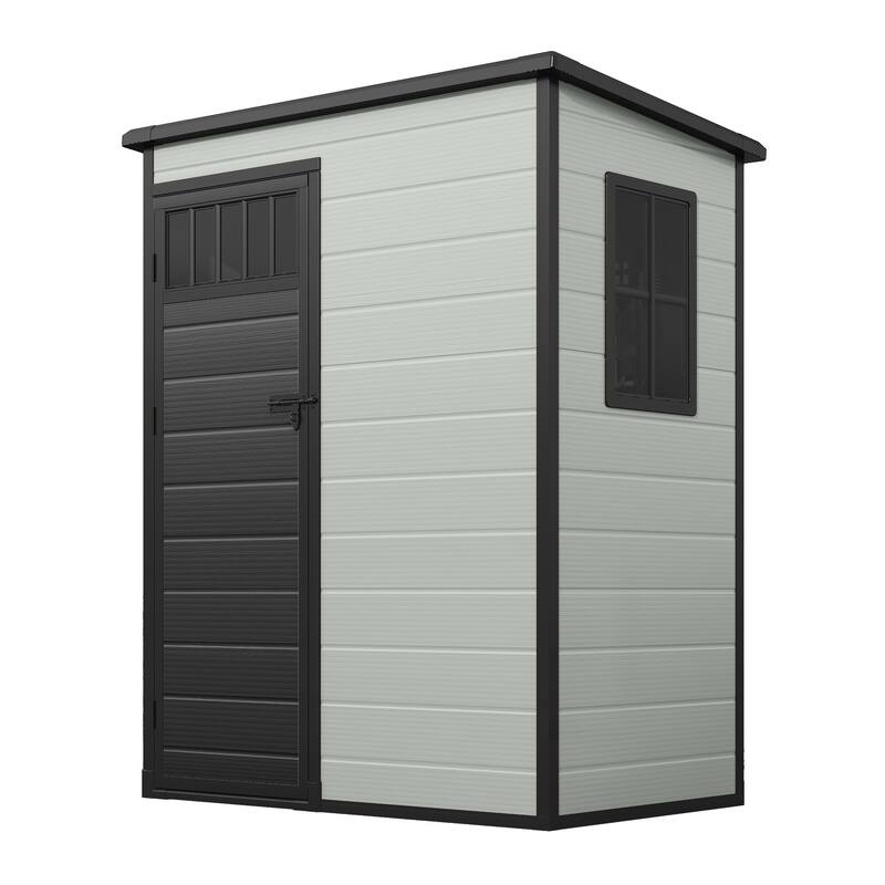 6x4.4 FT/5x3 FT Resin Storage Shed with Fence-Style and Side Windows - Grey - 5x3 FT