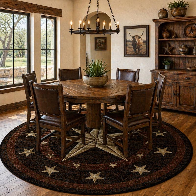 American Destination Western Star Lodge Area Rug - 5'3" Round - Black