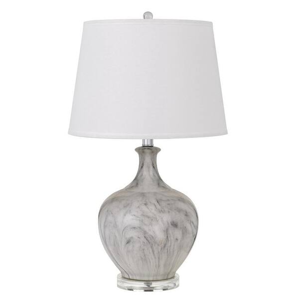 slide 2 of 2, 150 Watt Ceramic Table Lamp with Linen Hardback Shade White