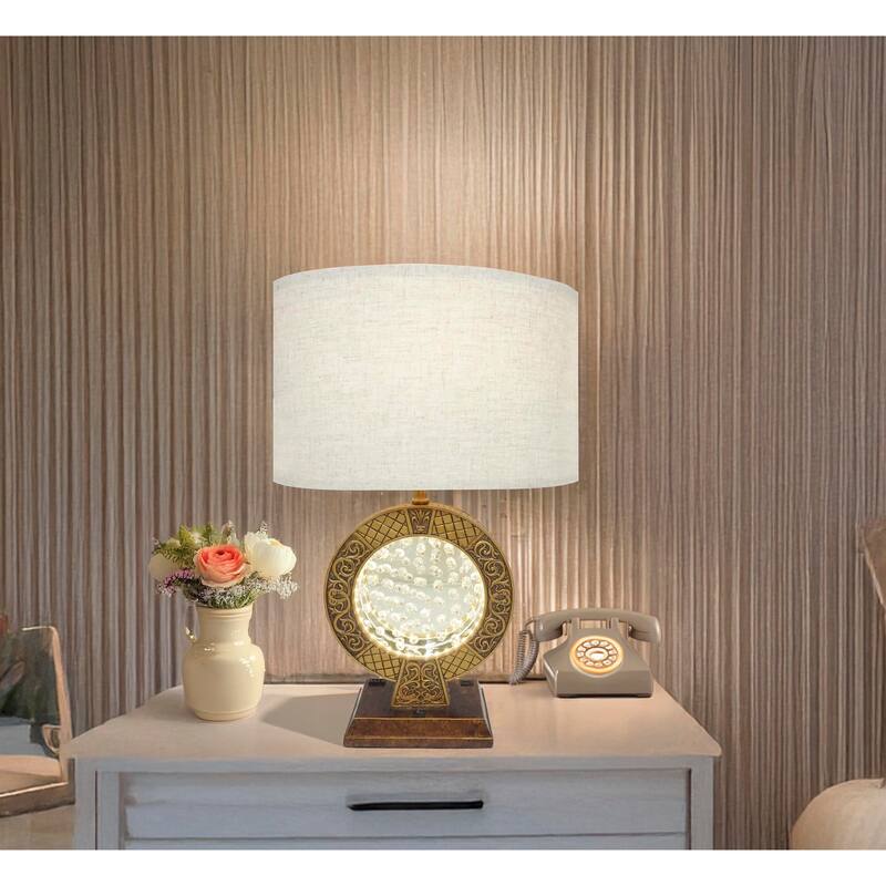 28" Antique polyresin Table Lamp WITH FLOATING CRYSTAL DECOR ON CENTER - Antique brown