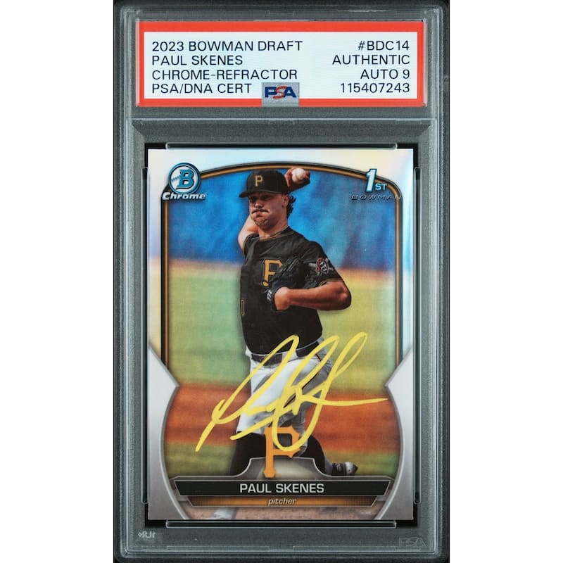 Paul Skenes 2023 Bowman Draft Chrome Refractor Signed Rookie Card #BDC14 Auto Graded PSA 9 115407243 - 8' x 11'
