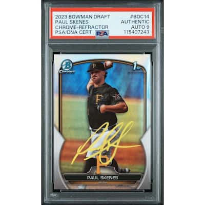 Paul Skenes 2023 Bowman Draft Chrome Refractor Signed Rookie Card #BDC14 Auto Graded PSA 9 115407243 - 8' x 11'